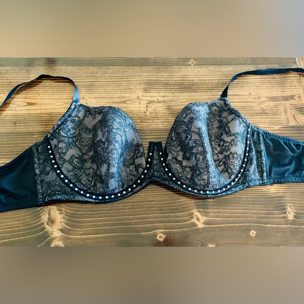 Victoria's Secret Black Lace Balconet Bra with Stud Accents